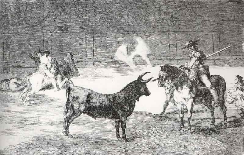 Francisco Goya El celebre Fernando del Toro,barilarguero,obligando a la fiera con su garrocha